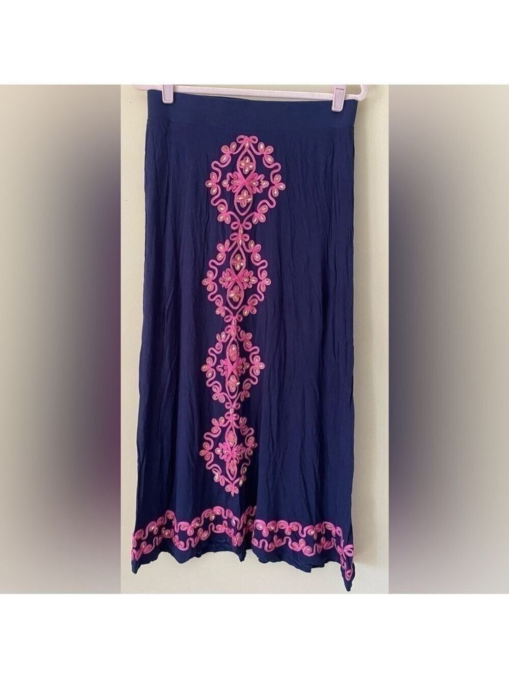 INC International Concepts Blue Maxi Skirt with Embroidery L